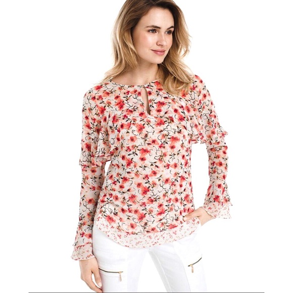 White House Black Market Tops - 🛍 EUC WHBM Calico Pink Floral Ruffled Blouse